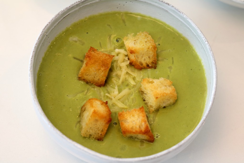 Broccoli and Cheddar Soup with Croutons - Three Hungry Boys