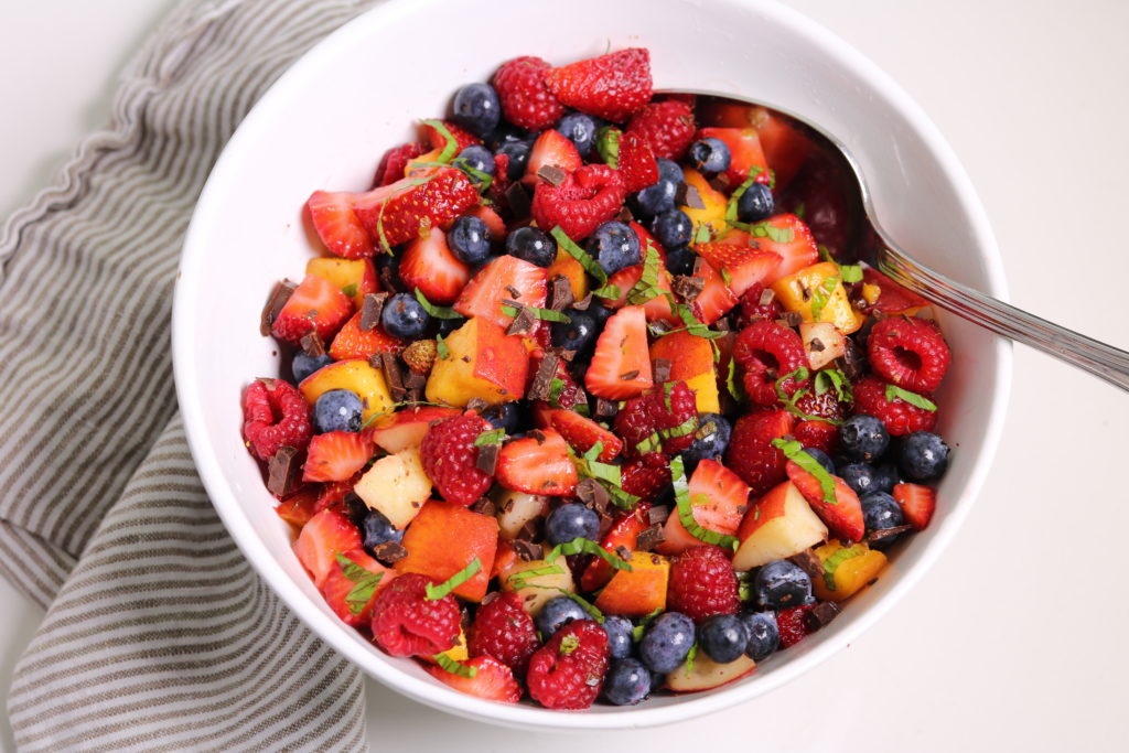 Summer Fruit Salad with Mint and Chocolate - Three Hungry Boys